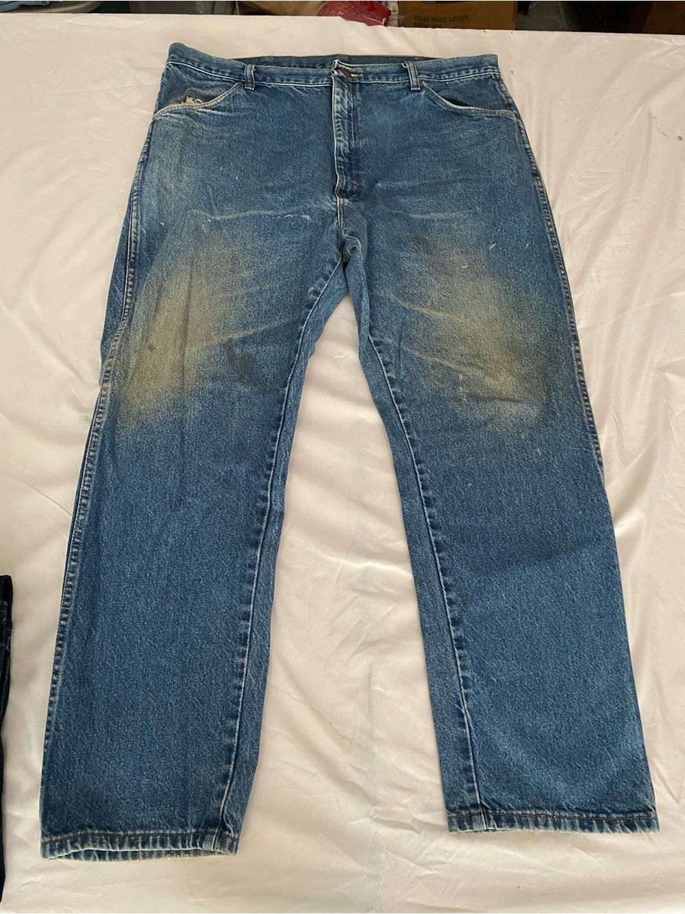 Vintage Rustler Straight Leg Jeans – Distressed Workwear Denim (Size 42x30)